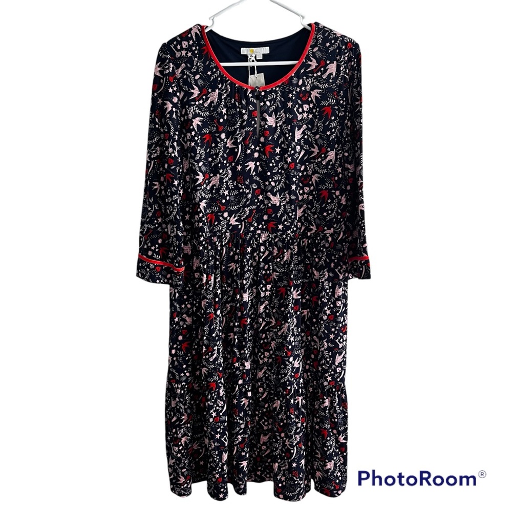 Boden Claire Bird Lock Key print Jersey dress sz US 10 R